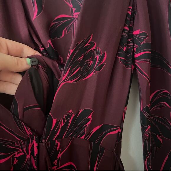 A.L.C. Embry Wrap Silk Mini Dress in Bordeaux & Black - Picture 12 of 12